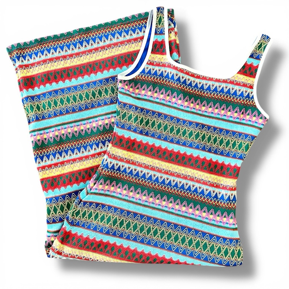 Colorful BOHO and Aztec Stripe Tank square neck dress Medium
